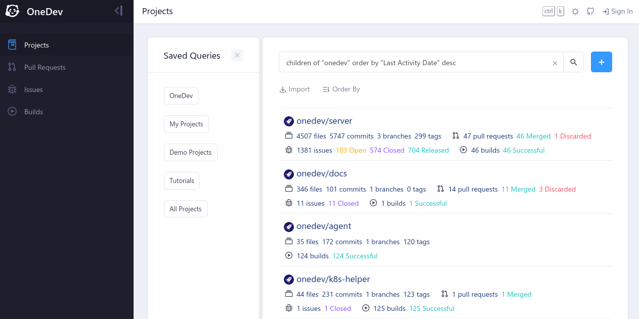 OneDev homepage