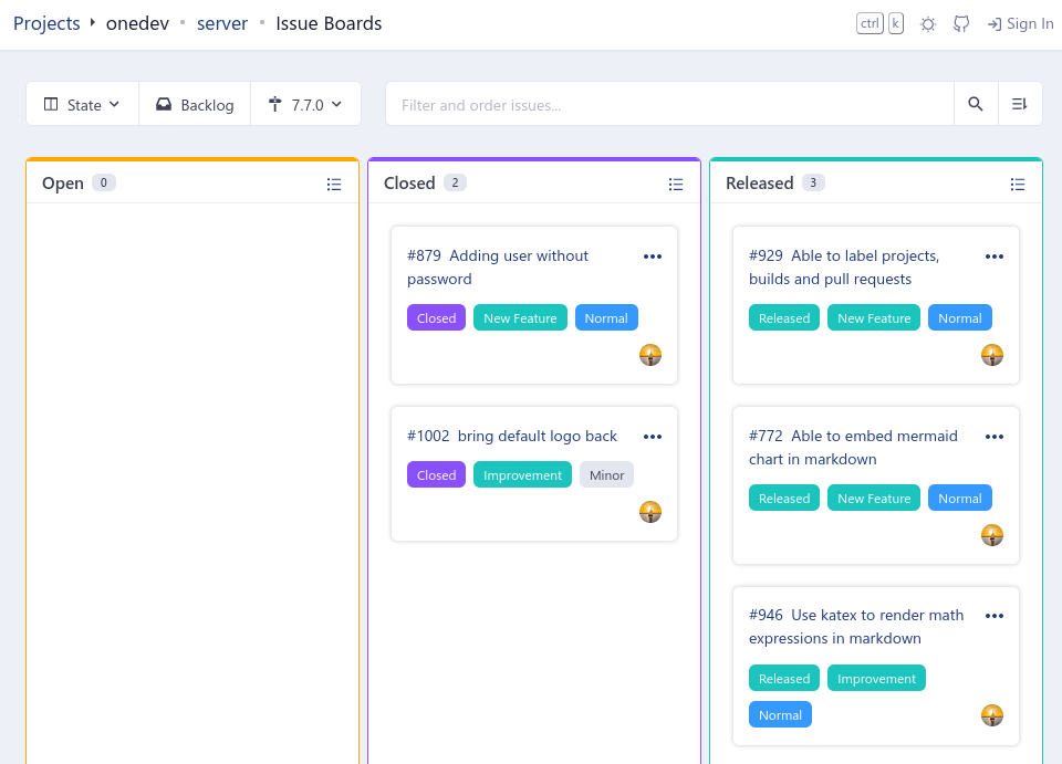 OneDev Issue Board