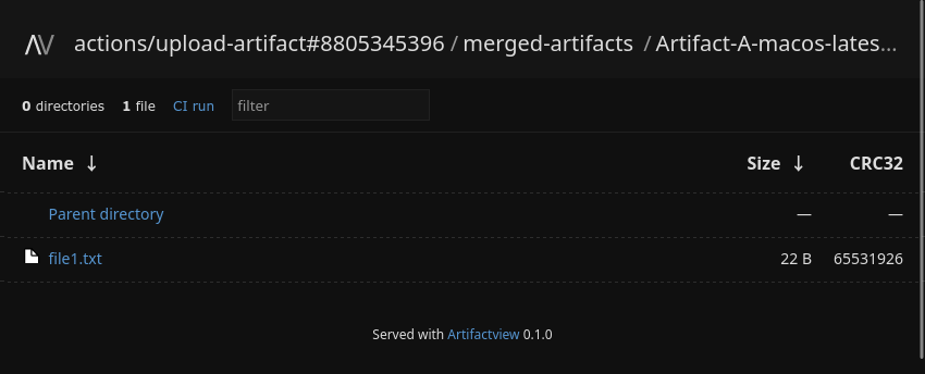 Artifact file listing